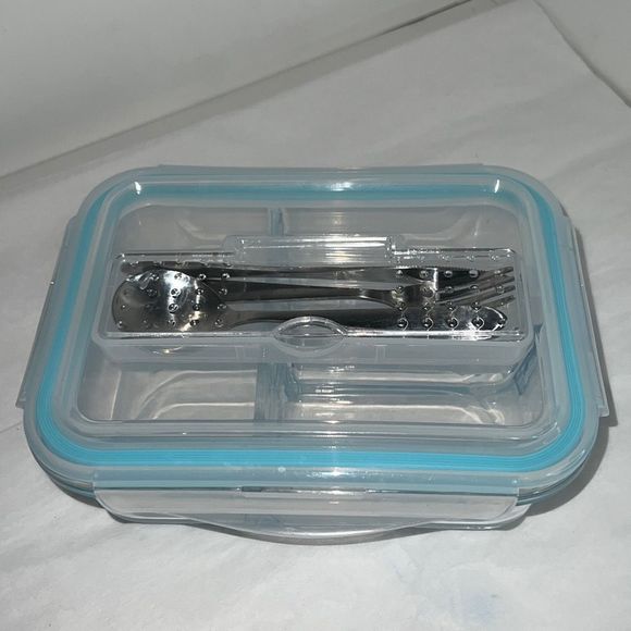 Unbranded Kitchen Bento Box Glass 3 Compartment Glass Lunch